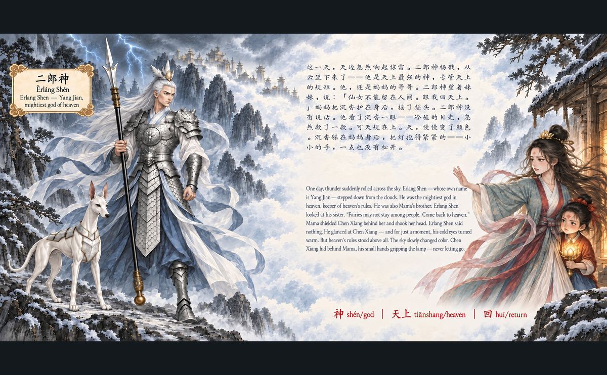 Interior spread, night scene
