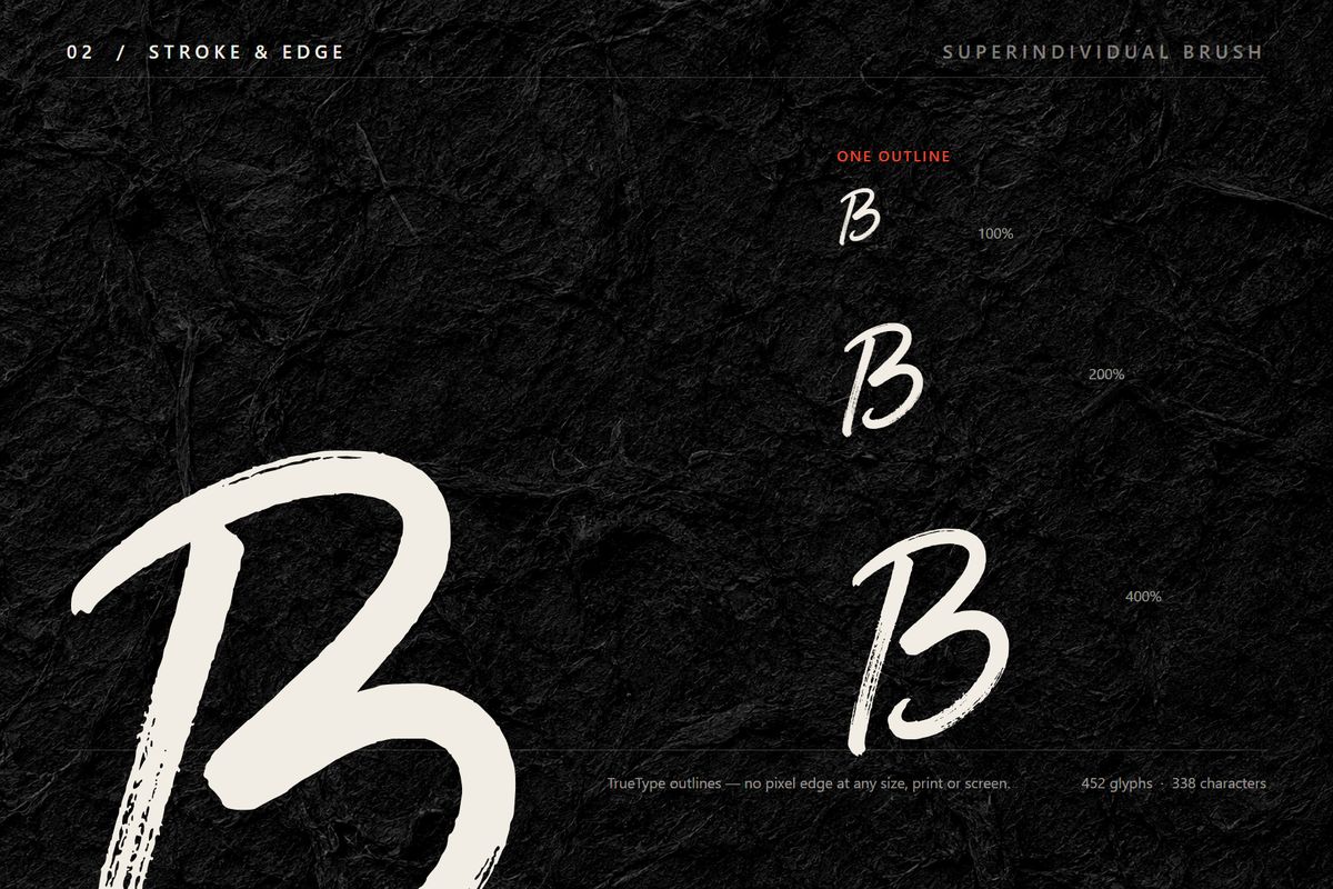 Brush type specimen, stroke detail